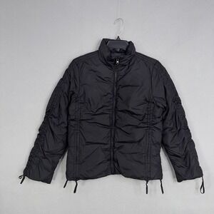 MODA INTERNATIONAL Jacket Womens Small Black Down Puffer Quilted Zip Pockets